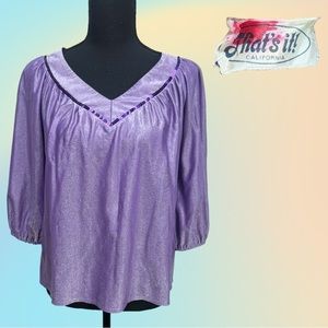 VTG That's It! Purple Shimmer & Sequin 3/4 sleeve Blouse (Measurements Listed)